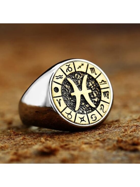 Chunky Silver Rings, Constellation Signet Ring Silver Gold Pisces Stainless Steel Simple Constellation Zodiac Signet Ring